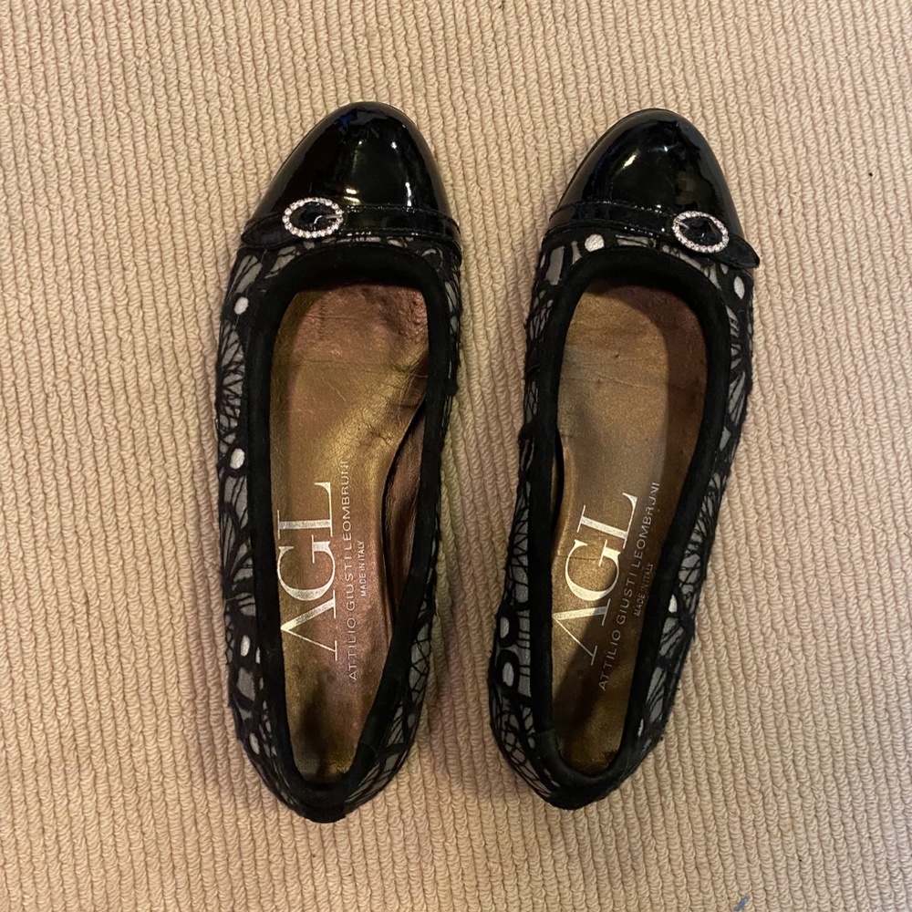 AGL Chantilly Black Ballet Lace Flats shoes size 7